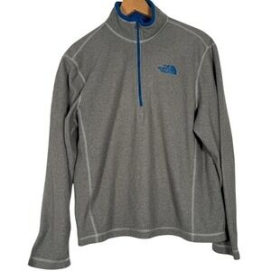 The North‎ Face Mens Fleece 1/4 Zip Pullover Sweater Gray Blue Logo Size S